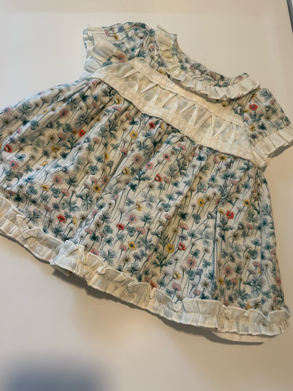 José Varón Baby Girl Floral Dress & Matching Bonnet 6M Spanish Boutique